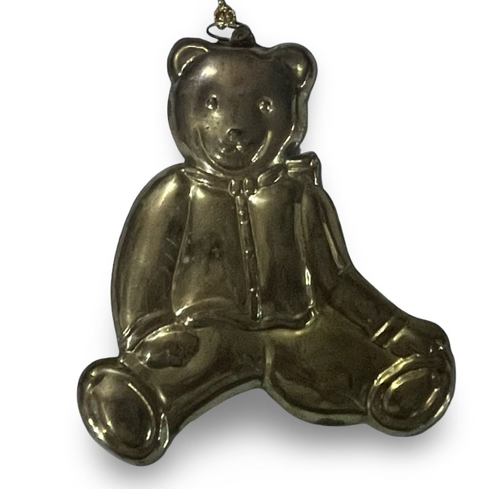 Vintage Department 56 Brass Large Tone Metal Teddy Bear Christmas Ornament